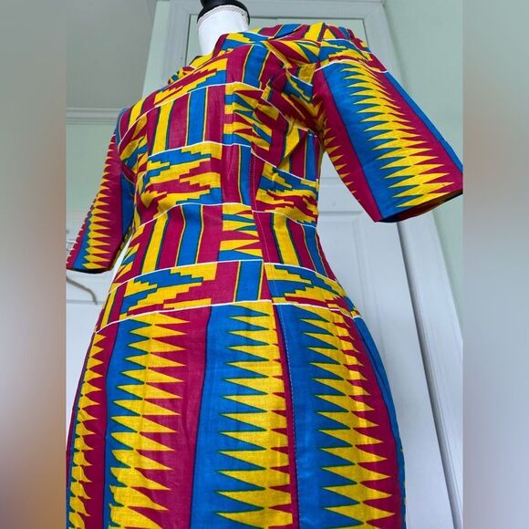 Festive Colorful Kente Cloth Wiggle Dress - Picture 5 of 7
